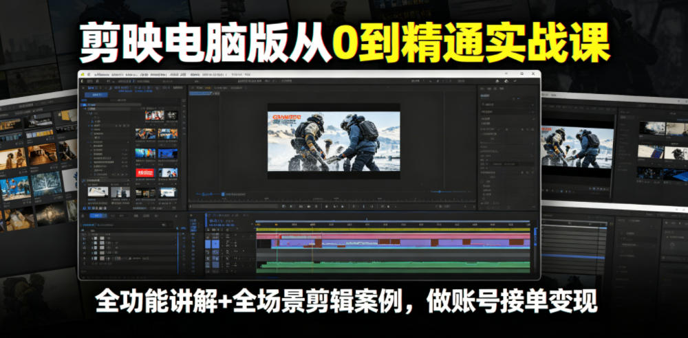 剪映电脑版从0到精通实战课，全功能讲解+全场景剪辑案例，做账号接单变现-hcnxn