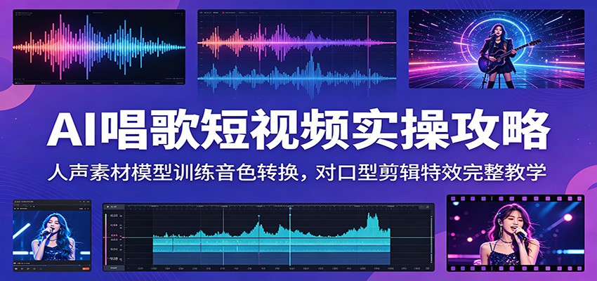 AI唱歌短视频实操攻略：人声素材模型训练音色转换，对口型剪辑特效完整教学-hcnxn