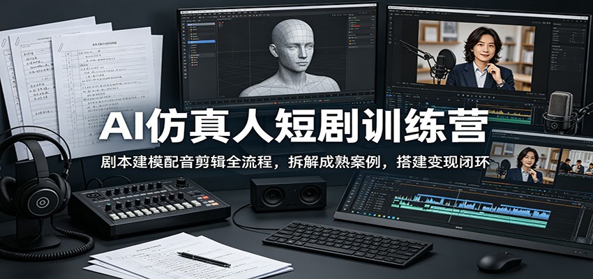 AI仿真人短剧训练营：剧本建模配音剪辑全流程，拆解成熟案例，搭建变现闭环-hcnxn