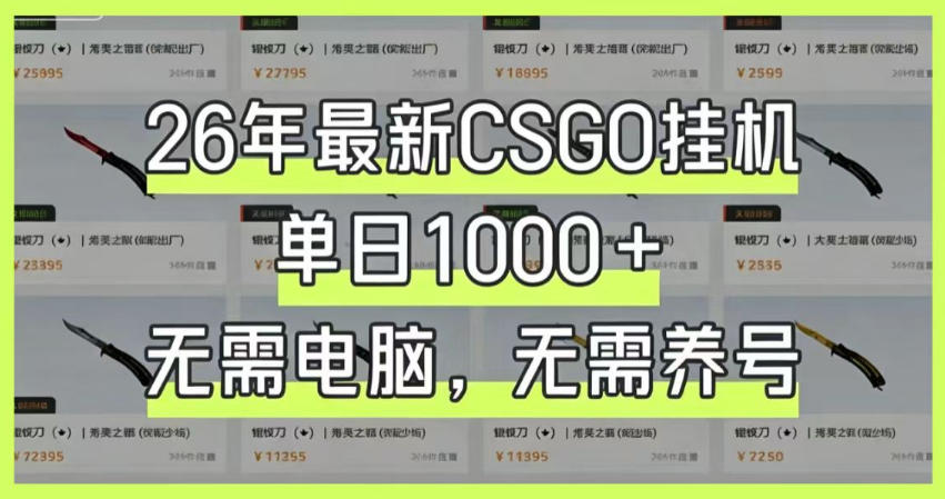 26年最新CSGO挂G系统，单日1000+，无需电脑，无需养号，0基础可上手【揭秘】-hcnxn