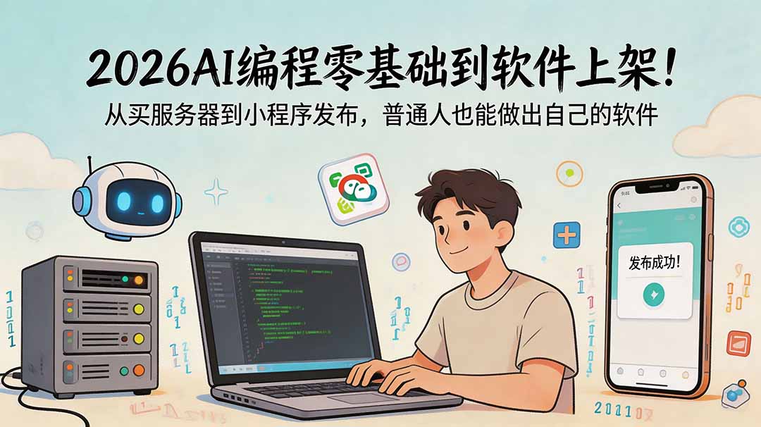 2026AI编程零基础到软件上架！从买服务器到小程序发布，普通人也能做出自己的软件-hcnxn