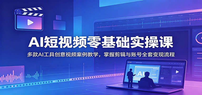 AI短视频零基础实操课：多款AI工具创意视频案例教学，掌握剪辑与账号全套变现流程-hcnxn