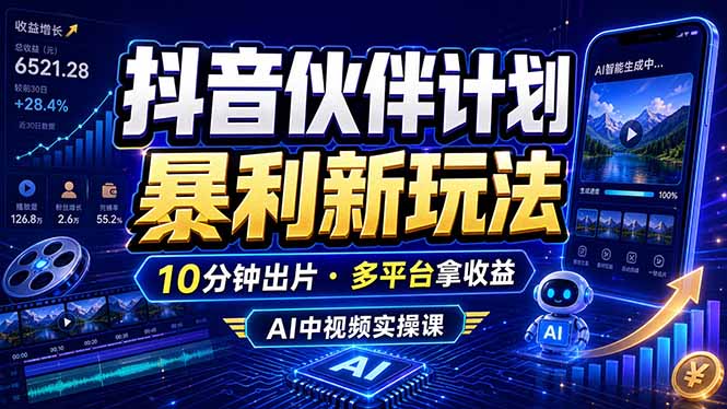 抖音伙伴计划最新玩法，无需配音剪辑，10分钟出一条原创视频，轻松日入三位数-hcnxn