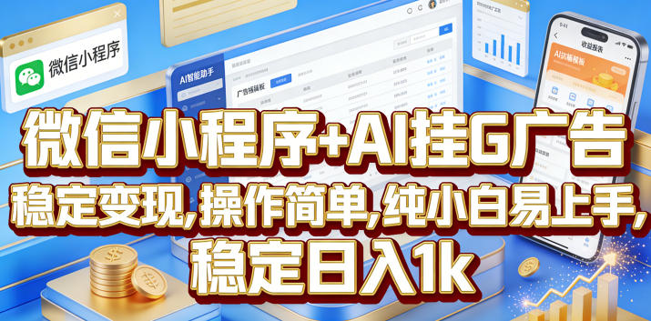 微信小程序+AI挂G广告，稳定变现，操作简单，纯小白易上手，稳定日入1k【揭秘】-hcnxn