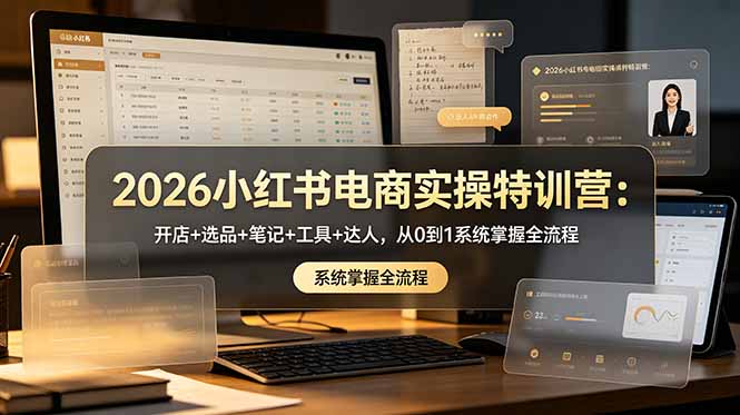 2026小红书电商实操特训营：开店+选品+笔记+工具+达人，从0到1系统掌握全流程-hcnxn
