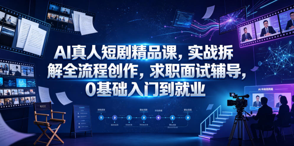 AI真人短剧精品课，实战拆解全流程创作，求职面试辅导，0基础入门到就业-hcnxn
