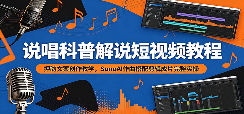 说唱科普解说短视频教程：押韵文案创作教学，SunoAI作曲搭配剪辑成片完整实操-hcnxn