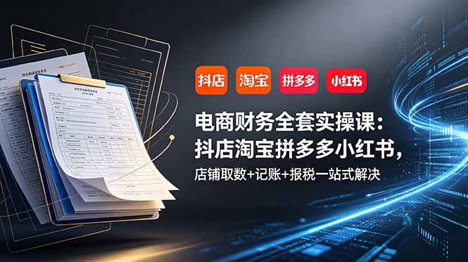 电商财务全套实操课：抖店淘宝拼多多小红书，店铺取数+记账+报税一站式解决-hcnxn