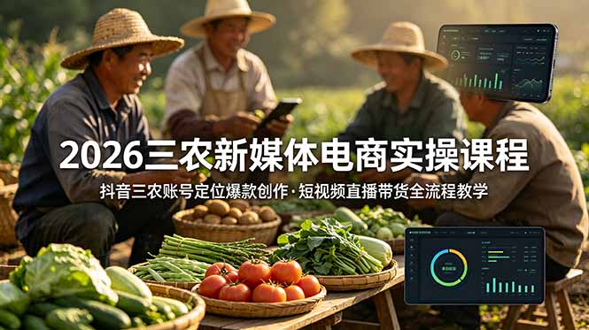 2026三农新媒体电商实操课程：抖音三农账号定位爆款创作，短视频直播带货全流程教学-hcnxn