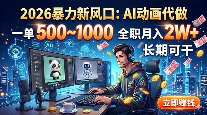 2026暴力新风口：AI动画代做，一单500~1000，全职月入2W+，长期可干-hcnxn