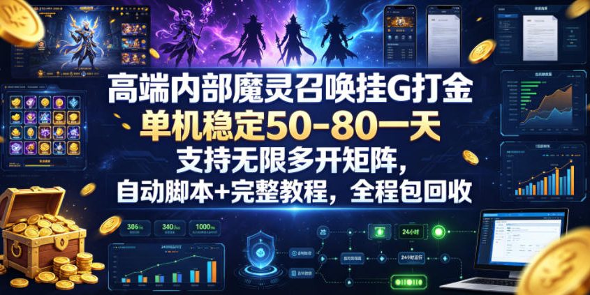 高端内部魔灵召唤挂G打金，单机稳定50-80一天，支持无限多开矩阵，自动脚本+完整教程，全程包回收【揭秘】-hcnxn