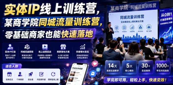 实体IP线上训练营，某商学院同城流量训练营，零基础商家也能快速落地-hcnxn