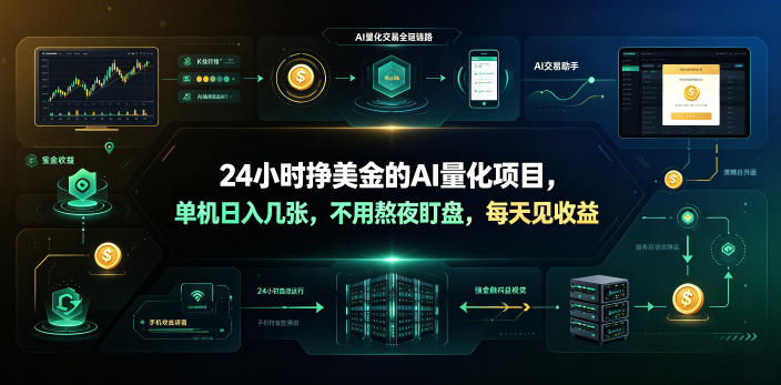 24小时挣美金的AI量化项目，单机日入几十美刀，不用熬夜盯盘，每天见收益【揭秘】-hcnxn