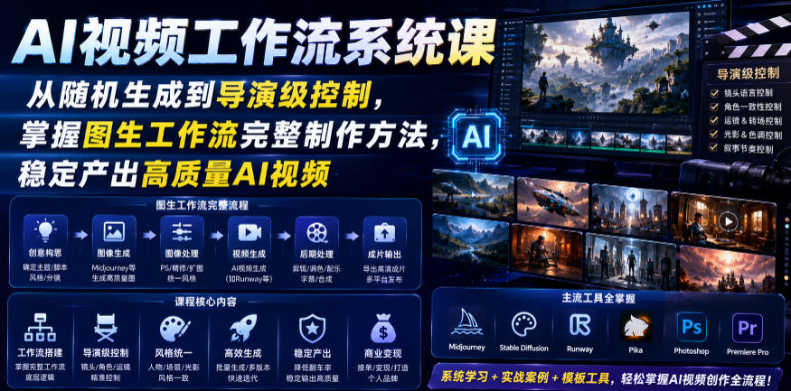 AI视频工作流系统课，从随机生成到导演级控制，掌握图生工作流完整制作方法，稳定产出高质量AI视频-hcnxn