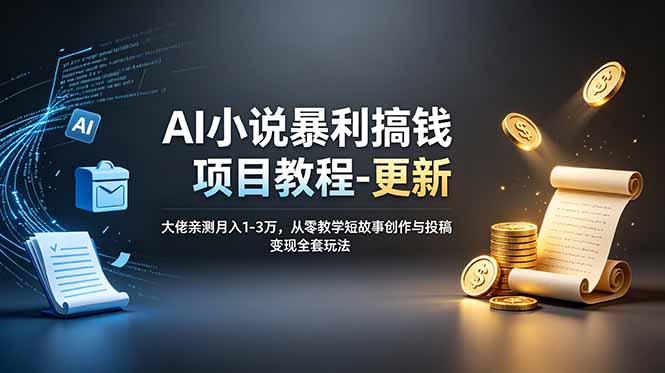 AI小说暴利搞钱项目教程-更新，大佬亲测月入1-3万，从零教学短故事创作与投稿变现全套玩法-hcnxn