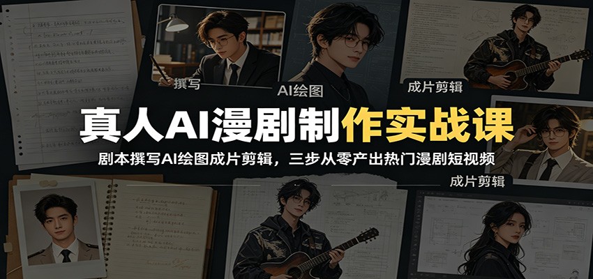 真人AI漫剧制作实战课：剧本撰写AI绘图成片剪辑，三步从零产出热门漫剧短视频-hcnxn