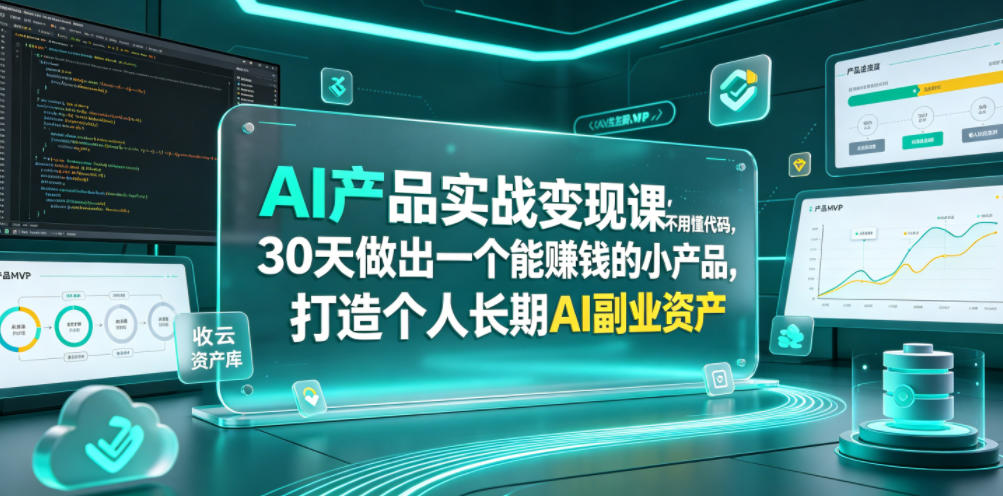AI产品实战变现课，不用懂代码，30天做出一个能賺钱的小产品，打造个人长期AI副业资产-hcnxn