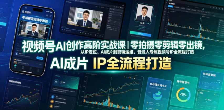 视频号AI创作高阶实战课｜零拍摄零剪辑零出镜，从IP定位、AI成片到剪辑运维，普通人专属视频号IP全流程打造-hcnxn