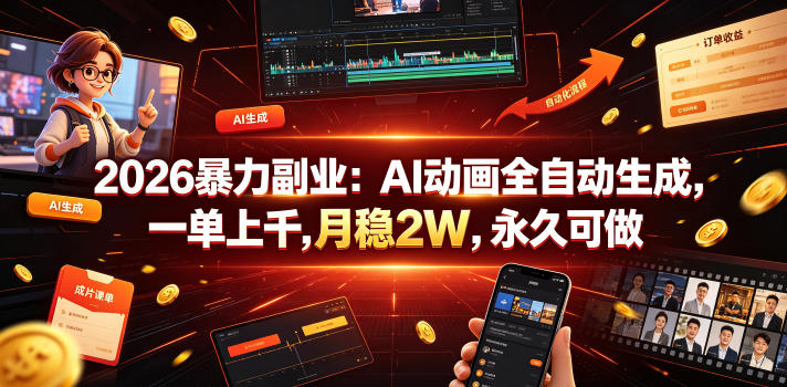 2026暴力副业：AI动画全自动生成，一单上千，月稳2W，永久可做【揭秘】-hcnxn