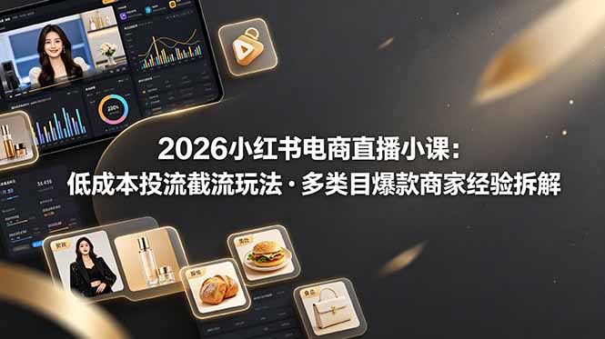 2026小红书电商直播小课，低成本投流截流玩法，多类目爆款商家经验完整拆解教学-hcnxn