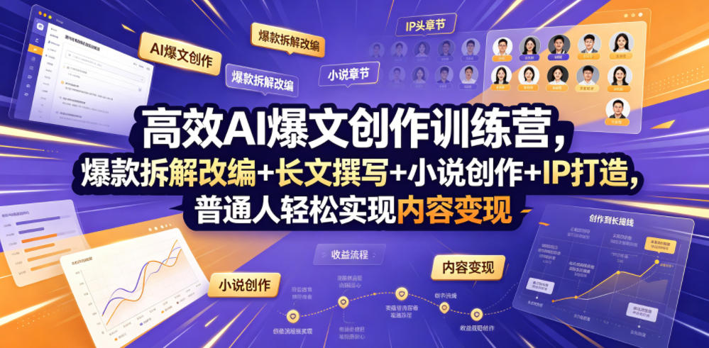 高效AI爆文创作训练营，爆款拆解改编+长文撰写+小说创作+IP打造，普通人轻松实现内容变现-hcnxn