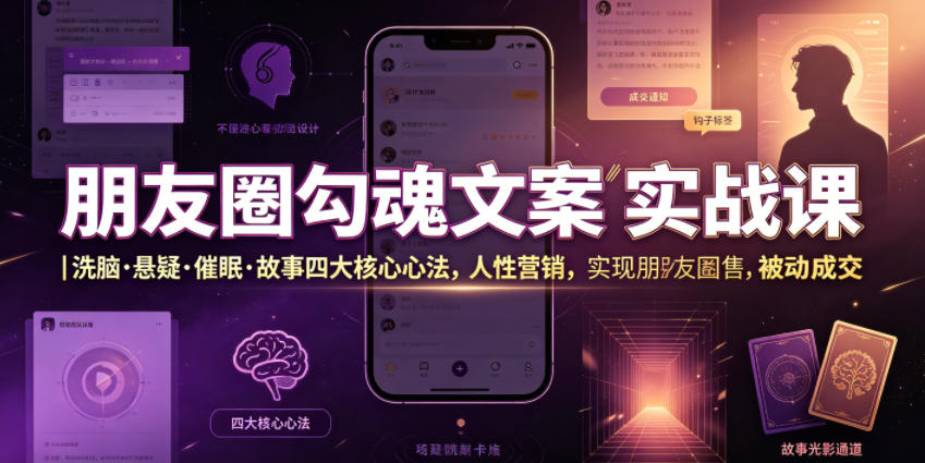 朋友圈勾魂文案实战课｜洗脑·悬疑·催眠·故事四大核心心法，吃透人性营销，实现朋友圈不销而售被动成交-hcnxn
