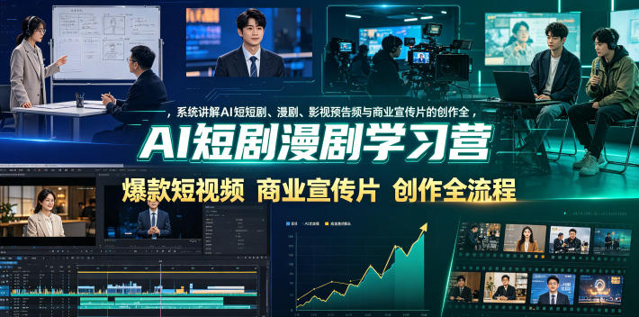 AI短剧漫剧学习营，系统讲解AI短剧、漫剧、影视预告片、爆款短视频与商业宣传片的创作全流程-hcnxn