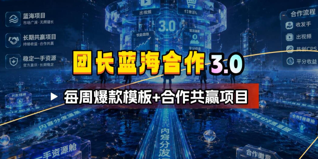 团长蓝海合作3.0，每周爆款模板+合作共赢项目-hcnxn