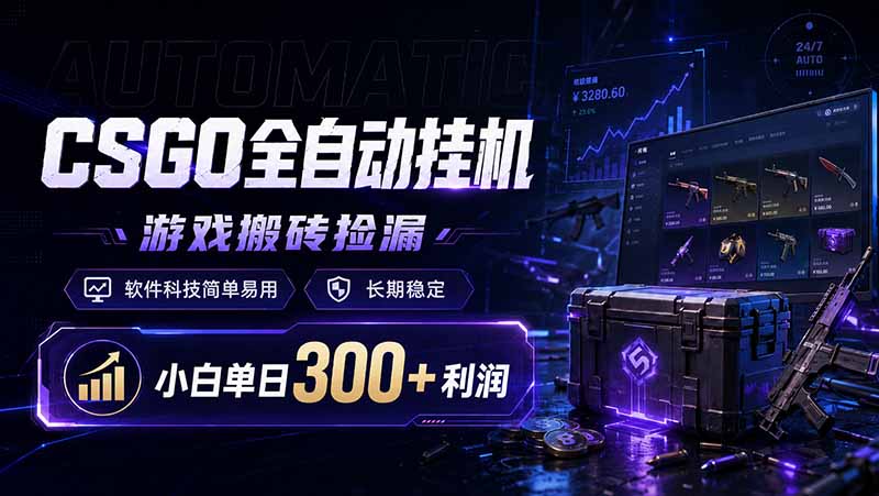 CSGO全自动挂机，游戏搬砖捡漏，软件科技简单易用，长期稳定，小白单日300+利润-hcnxn