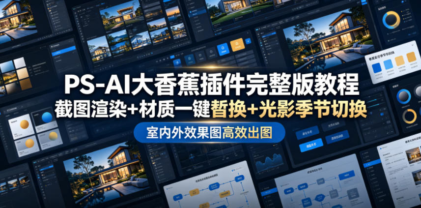 PS-AI大香蕉插件完整版教程，截图渲染+材质一键替换+光影季节切换，室内外效果图高效出图高阶课程-hcnxn