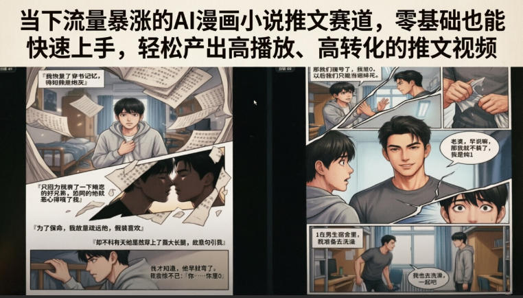 当下流量暴涨的AI漫画小说推文赛道，零基础也能快速上手，轻松产出高播放、高转化的推文视频-hcnxn
