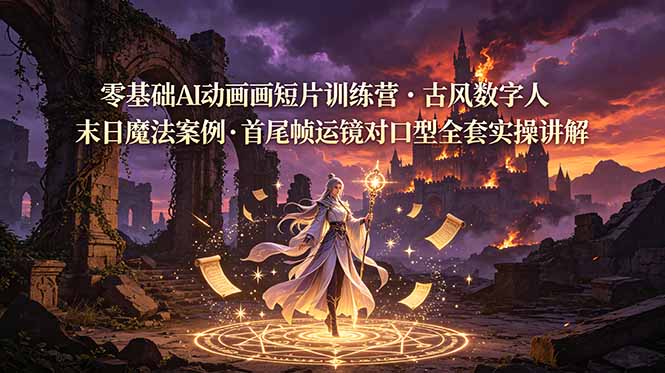 零基础AI动画短片训练营，古风数字人末日魔法案例，首尾帧运镜对口型全套实操讲解-hcnxn
