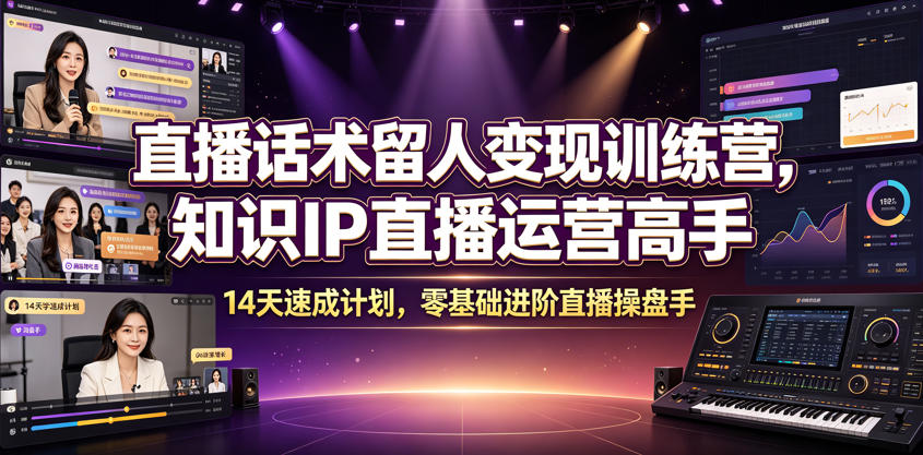 直播话术留人变现训练营，知识IP直播运营高手，14天速成计划，零基础进阶直播操盘手-hcnxn