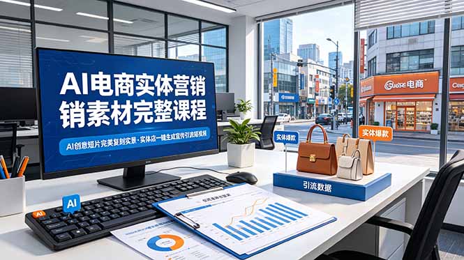 AI电商实体营销素材完整课程，AI创意短片完美复刻实景，实体店一键生成宣传引流短视频-hcnxn