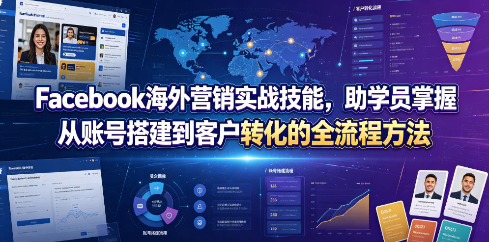 Facebook海外营销实战技能，助学员掌握从账号搭建到客户转化的全流程方法-hcnxn