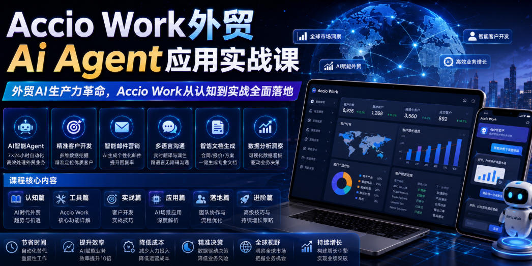 Accio Work外贸Ai Agent应用实战课，外贸AI生产力革命，Accio Work从认知到实战全面落地-hcnxn