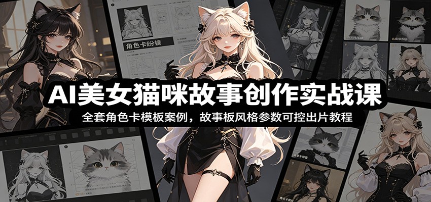 AI美女猫咪故事创作实战课：全套角色卡模板案例，故事板风格参数可控出片教程-hcnxn