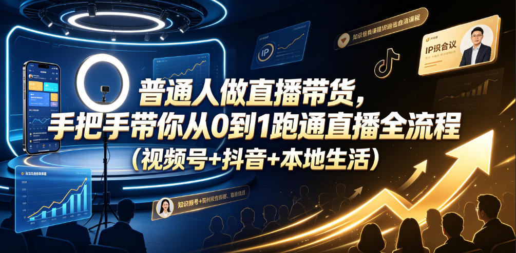 普通人做直播带货，手把手带你从0到1跑通直播全流程(视频号+抖音+本地生活)-hcnxn