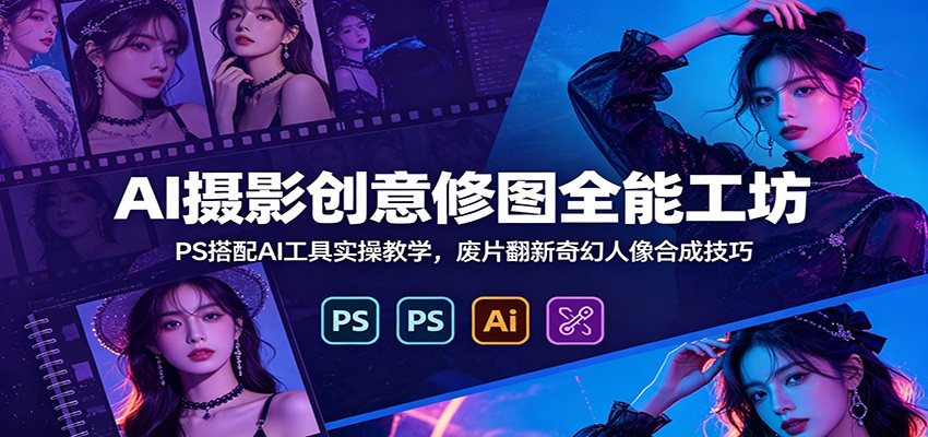 AI摄影创意修图全能工坊：PS搭配AI工具实操教学，废片翻新奇幻人像合成技巧-hcnxn