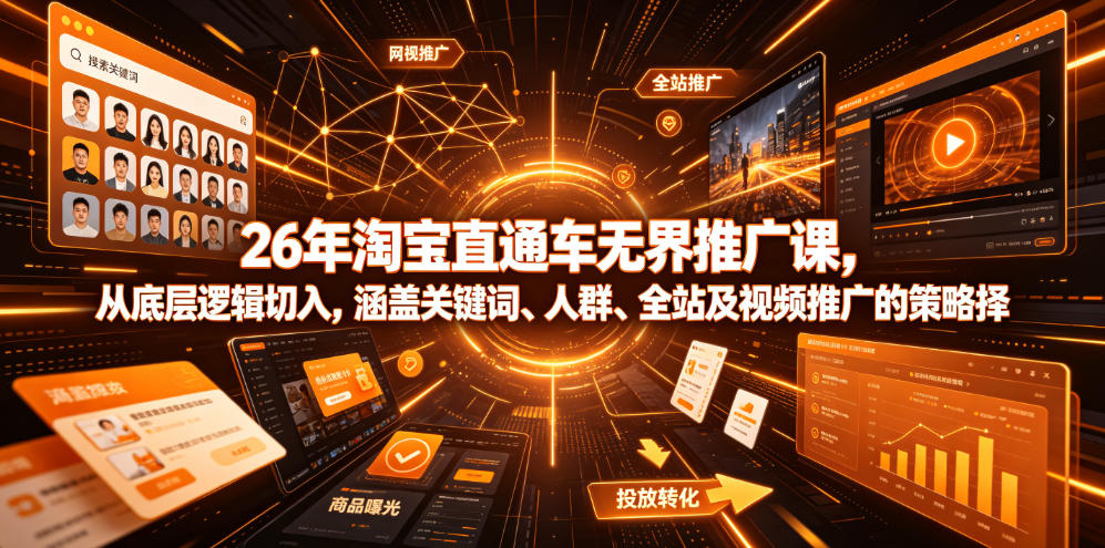 26年淘宝直通车无界推广课，从底层逻辑切入，涵盖关键词、人群、全站及视频推广的策略选择-hcnxn