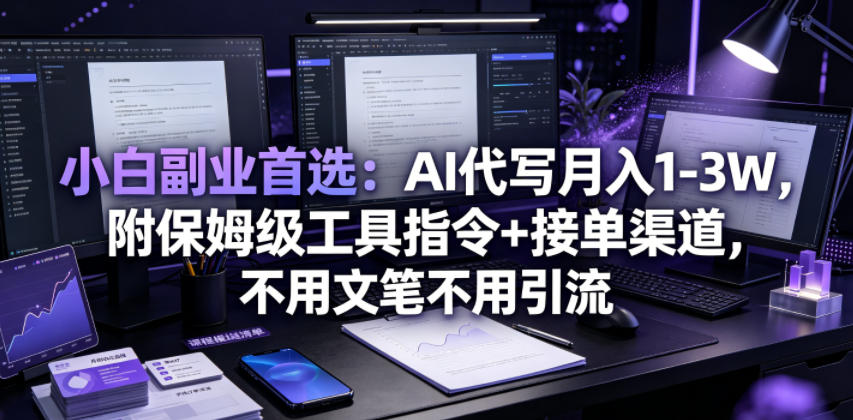 小白副业首选：AI代写月入1-3W，附保姆级工具指令+接单渠道，不用文笔不用引流【揭秘】-hcnxn