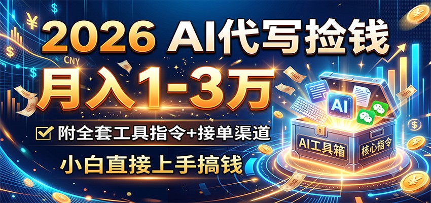 2026 AI代写捡钱，月入1-3万，附全套工具指令+接单渠道，小白直接上手搞钱-hcnxn