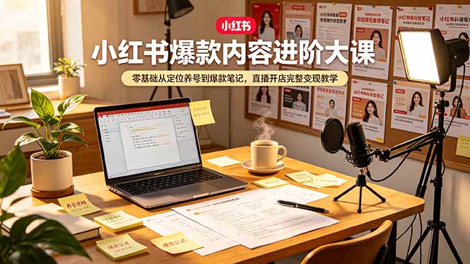小红书爆款内容进阶大课，零基础从定位养号到爆款笔记，直播开店完整变现教学-hcnxn