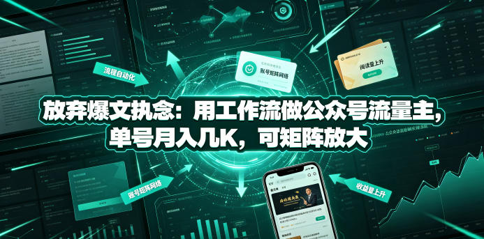 放弃爆文执念：用工作流做公众号流量主，单号月入几K，可矩阵放大-hcnxn