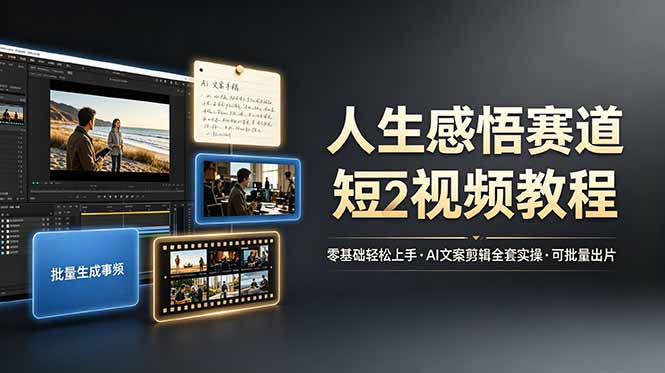 人生感悟赛道短视频教程，零基础轻松上手，AI文案剪辑全套实操可批量出片-hcnxn