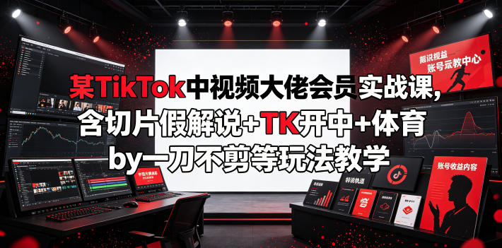 某TikTok中视频大佬会员实战课，含切片假解说+TK开中+体育by一刀不剪等玩法教学-hcnxn