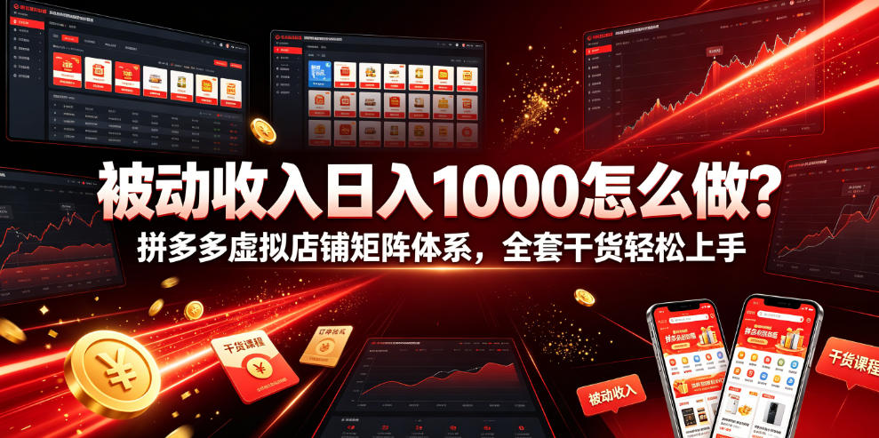 被动收入日入1000怎么做？拼多多虚拟店铺矩阵体系，全套干货轻松上手【揭秘】-hcnxn