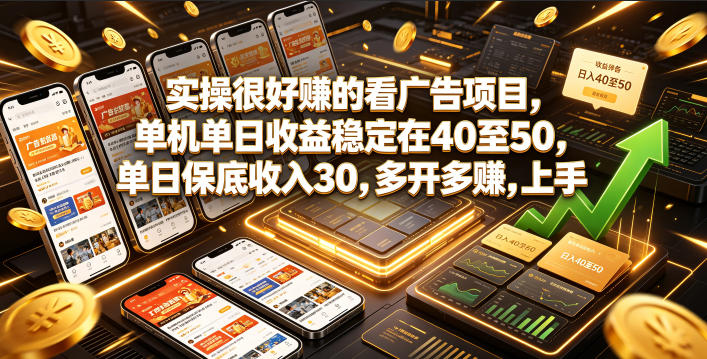 实操很好賺的看广告项目，单机单日收益稳定在40至50，单日保底收入30，多开多賺，上手就能变现【揭秘】-hcnxn