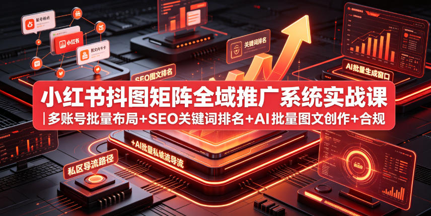 小红书抖图矩阵全域推广系统实战课｜多账号批量布局+SEO关键词排名+AI批量图文创作+合规私域导流完整落地教程-hcnxn