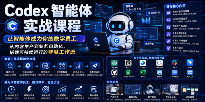 Codex智能体实战课程，让智能体成为你的数字员工，从内容生产到业务自动化，搭建可持续运行的智能工作流-hcnxn